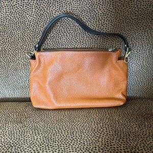 Valentina Orange Leather Shoulder Bag made in Italy, genuine leather